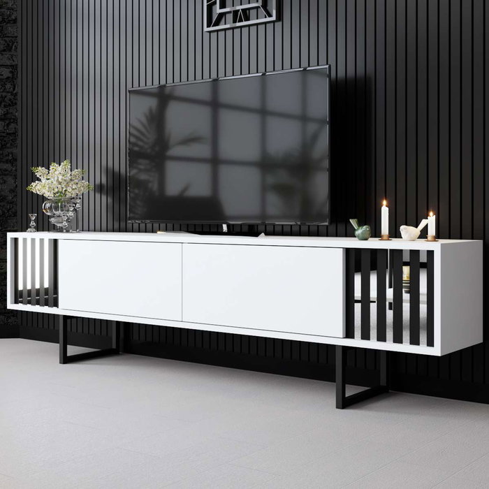 Hanah Home Soporte TV Blanco y Negro 180cm Melamina y Metal 180x30x48cm